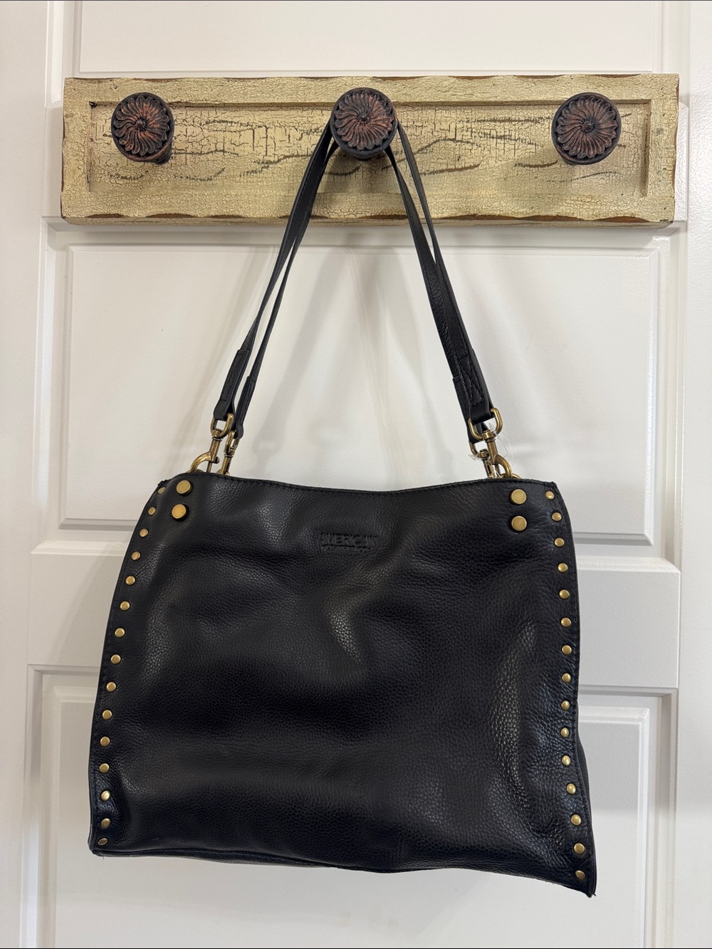 Black 100% Leather Studded Shoulder Bag - American Leather Co